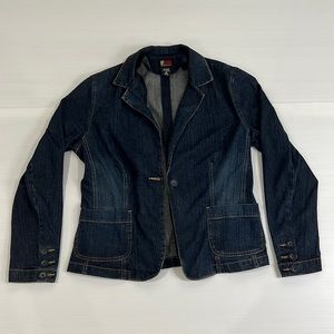 NY Jeans Blue Basic Jacket Solid Collared Long Sleeves Denim Womens Large 12